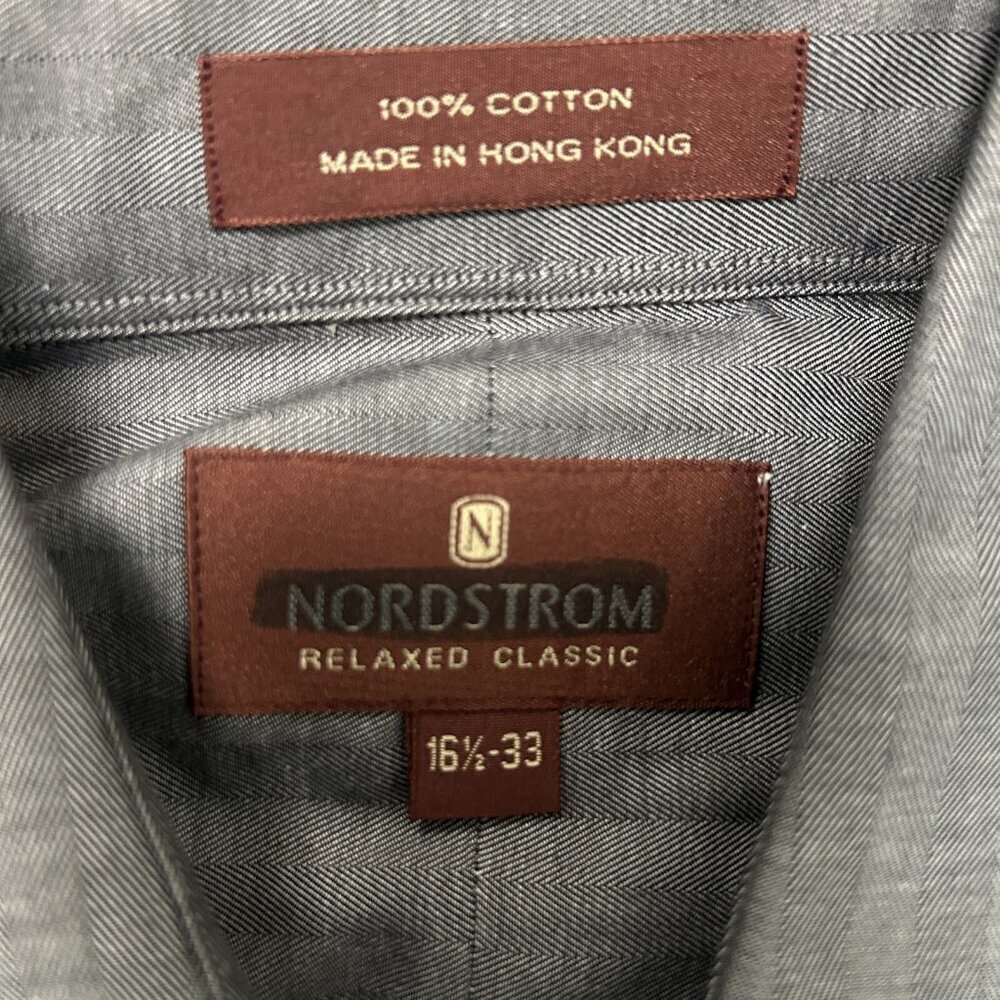 Nordstrom Vintage 80s Relaxed Classic Gray Herringbone Dress Shirt 16.5 /33 - Picture 4 of 8